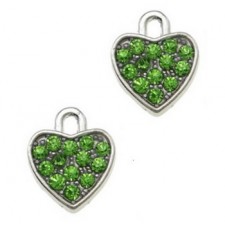 Metalen bedel Hartje met strass - Antiek zilver groen